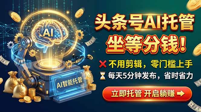 头条AI视频托管，你出号我运营，每天花5分钟发布，月赚1W+，手机可做-轻创终点站