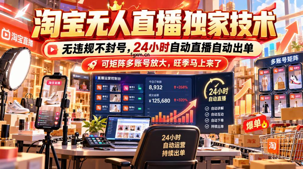 淘宝无人直播独家技术,无违规不封号,24小时自动直播自动出单,可矩阵多账号放大,旺季马上来了【揭秘】-轻创终点站