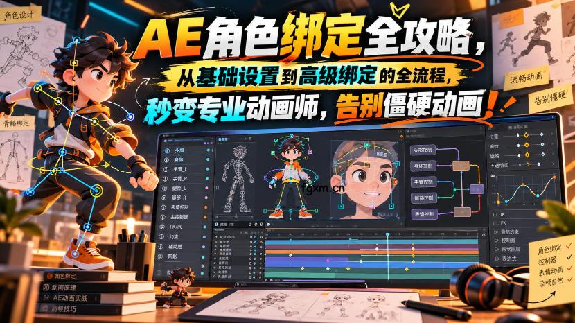 【无水印】AE角色绑定全攻略,从基础设置到高级绑定的全流程,秒变专业动画师,告别僵硬动画!【原创双语字幕】-轻创终点站