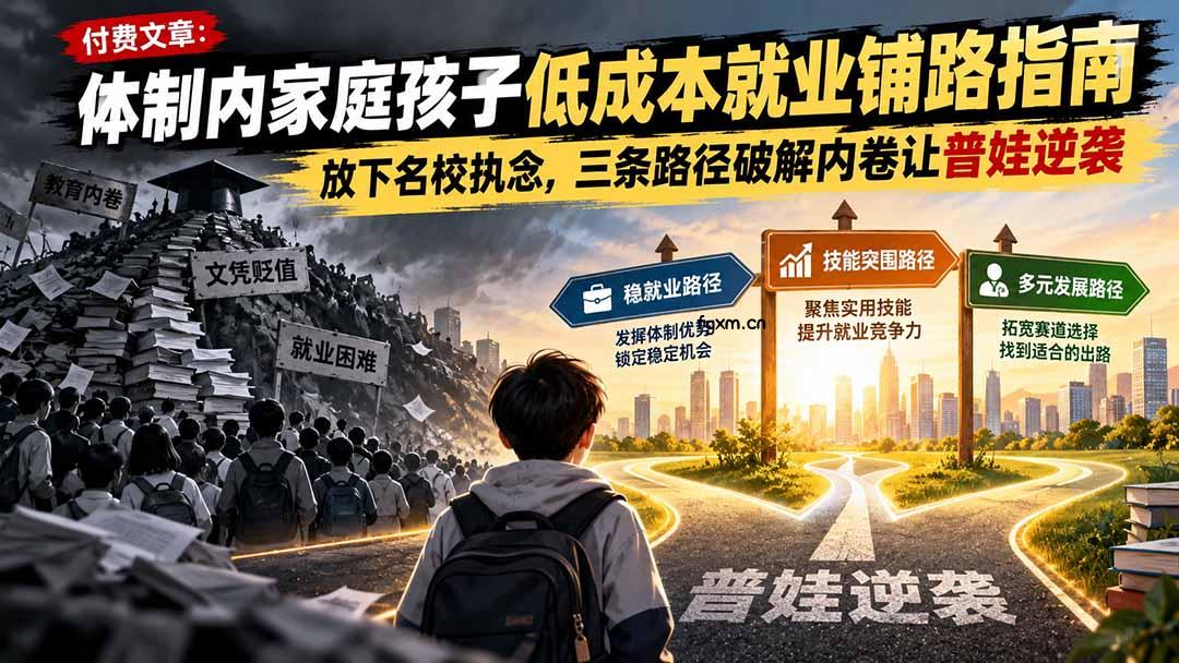 付费文章：体制内家庭孩子低成本就业铺路指南，放下名校执念，三条路径破解内卷让普娃逆袭-轻创终点站