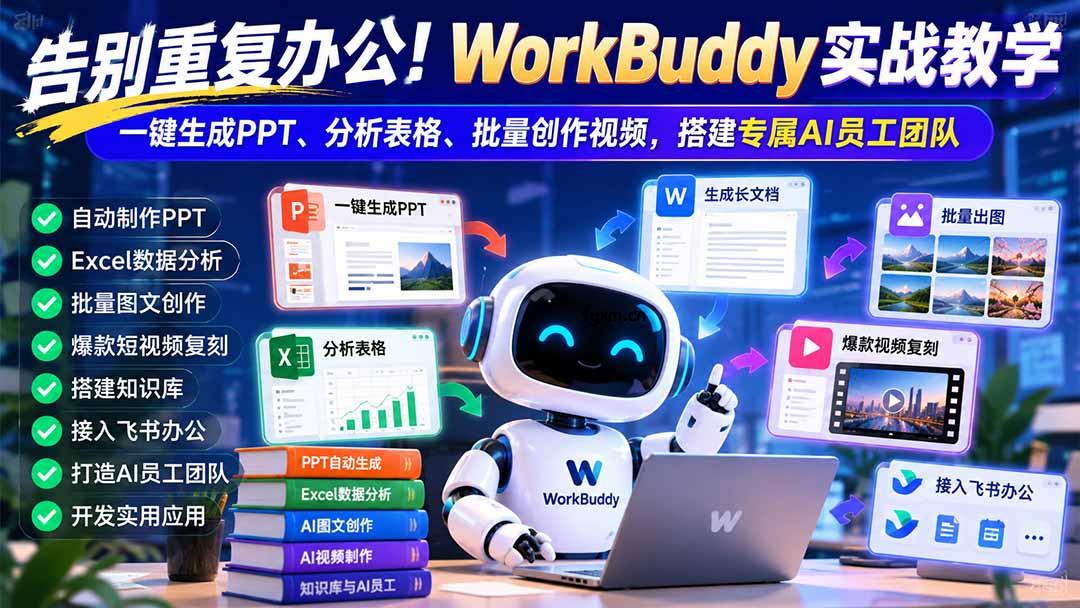 告别重复办公！WorkBuddy实战教学：一键生成PPT、分析表格、批量创作视频，搭建专属AI员工团队-轻创终点站