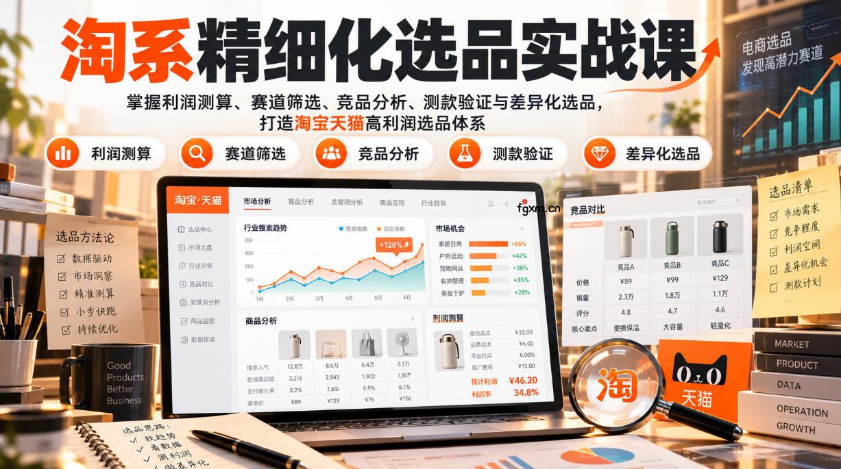 货架电商精细化选品实战课：掌握利润测算、赛道筛选、竞品分析、测款验证与差异化选品，打造淘宝天猫高利润选品体系-轻创终点站