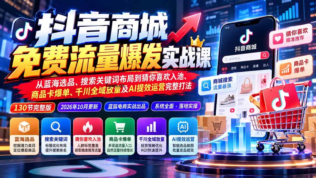 抖店城免费流量爆发实战-更新：蓝海选品、搜索关键词布局到猜你喜欢入池、商品卡爆单、千川全域放量及AI提效完整打法-轻创终点站
