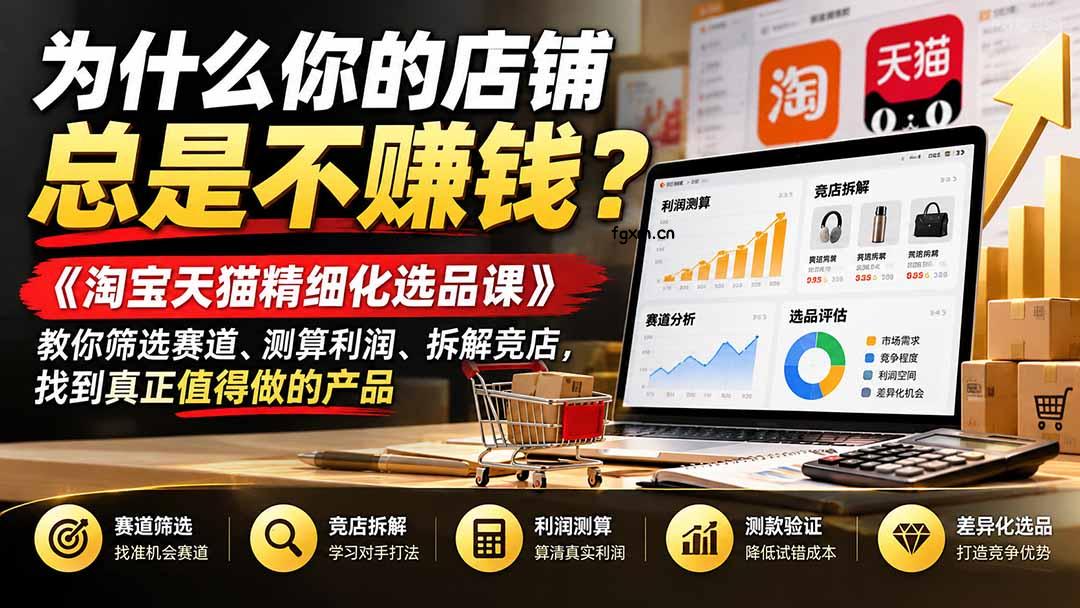 为什么你的店铺总是不赚钱？《淘宝天猫精细化选品课》教你筛选赛道、测算利润、拆解竞店，找到真正值得做的产品-轻创终点站
