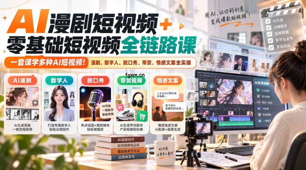 AI漫剧短视频+零基础短视频全链路课，一套课学多种AI短视频！漫剧、数字人、脱口秀、带货、情感文案全实操